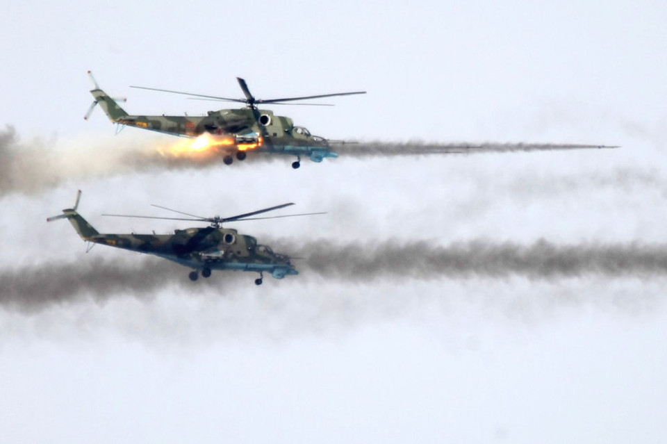 Những chiếc trực thăng quân sự trong cuộc tập trận không quân. (Nguồn: Sputniknews)