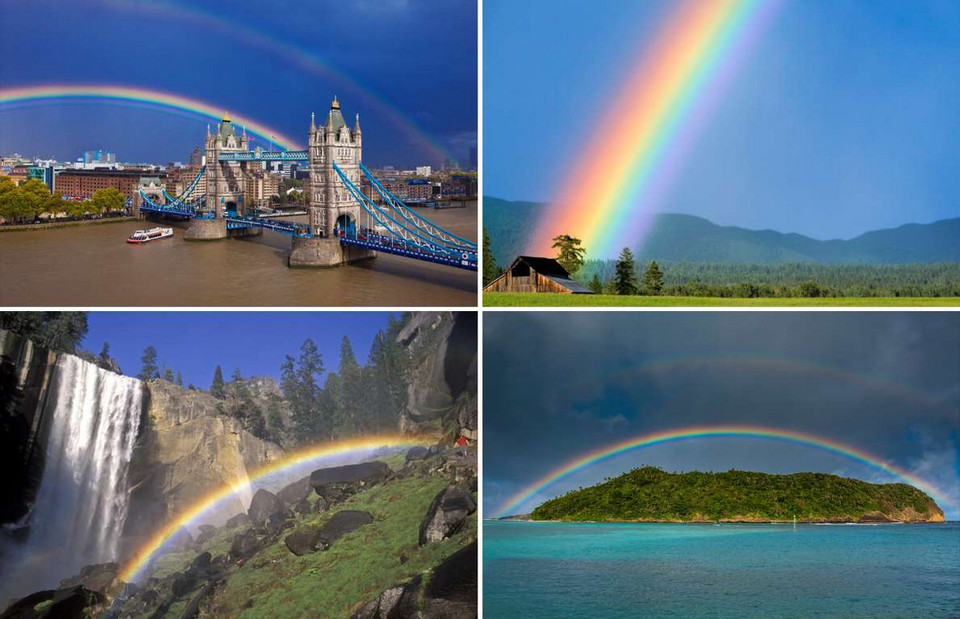 Cầu vồng được hình thành khi ánh sáng mặt trời đi qua các giọt nước. Những chiếc cầu vòng có kích thước, độ dài hoàn toàn khác nhau. (Nguồn: Michael Runkel/Robert Harding)