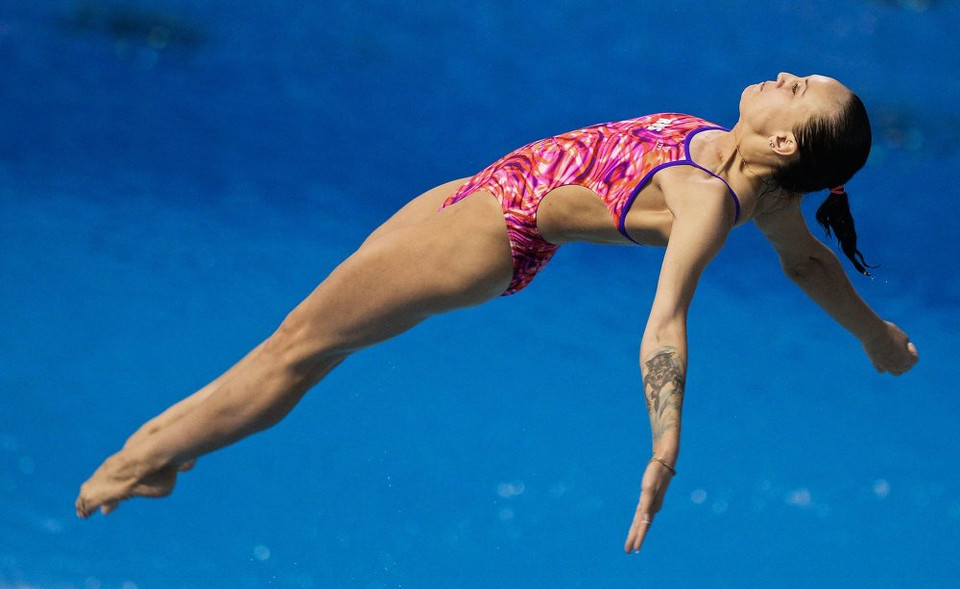 Vận động viên Nadezhda Bazhina (Nga) trong phần thi nhảy cầu ở Đại hội thể thao dưới nước châu Âu. (Nguồn: Sputniknews)