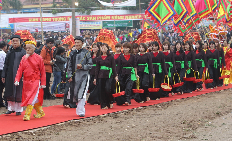 Lễ rước truyền thống tại hội Tịch điền. (Ảnh: Quốc Khánh/TTXVN)