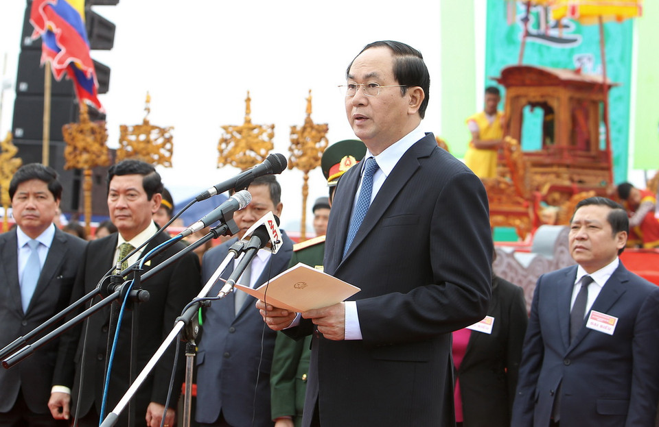 Chủ tịch nước Trần Đại Quang phát biểu tại lễ hội. (Ảnh: Quốc Khánh/TTXVN)