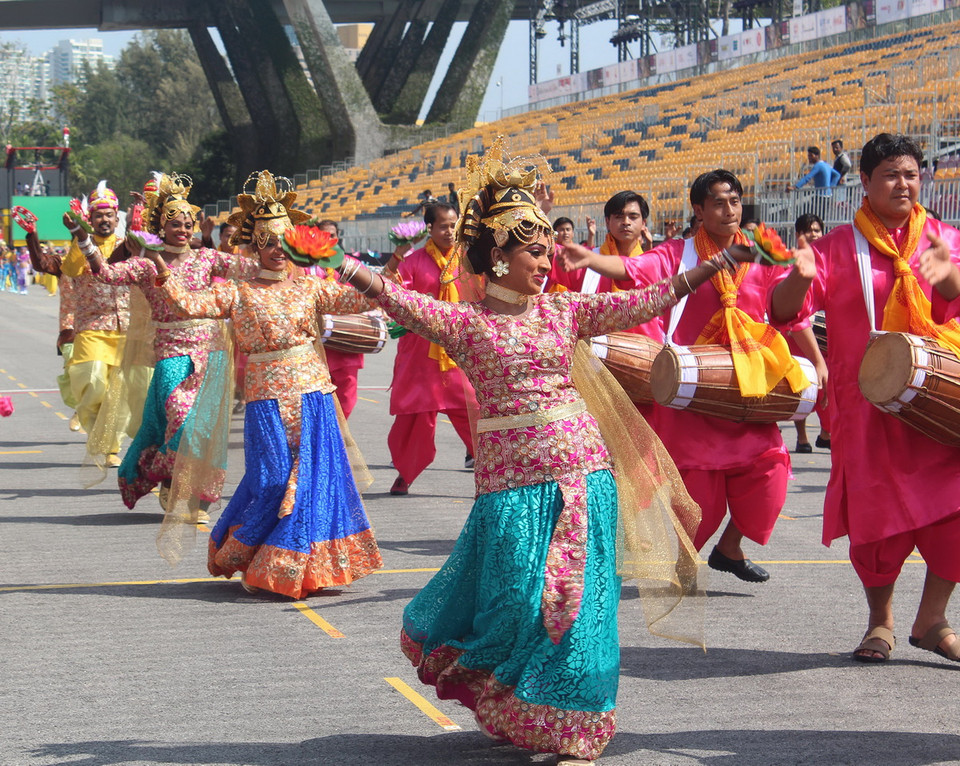 Đoàn Ấn Độ gồm 40 nghệ sỹ đến với lễ hội Chingay 2015. (Nguồn ảnh: TTXVN) 