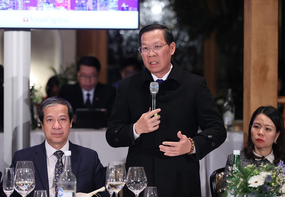 Chủ tịch Ủy ban Nhân dân Thành phố Hồ Chí Minh Phan Văn Mãi phát biểu. (Ảnh: Dương Giang/TTXVN)