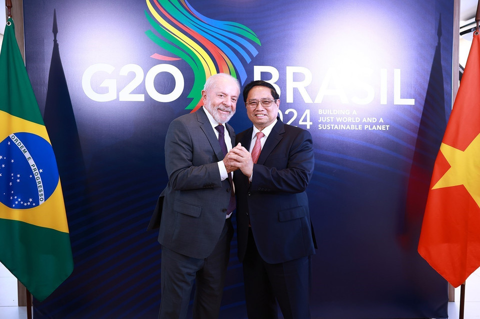 Thủ tướng Phạm Minh Chính hội đàm Tổng thống Brazil Luiz Inácio Lula da Silva. (Ảnh: Dương Giang/TTXVN)