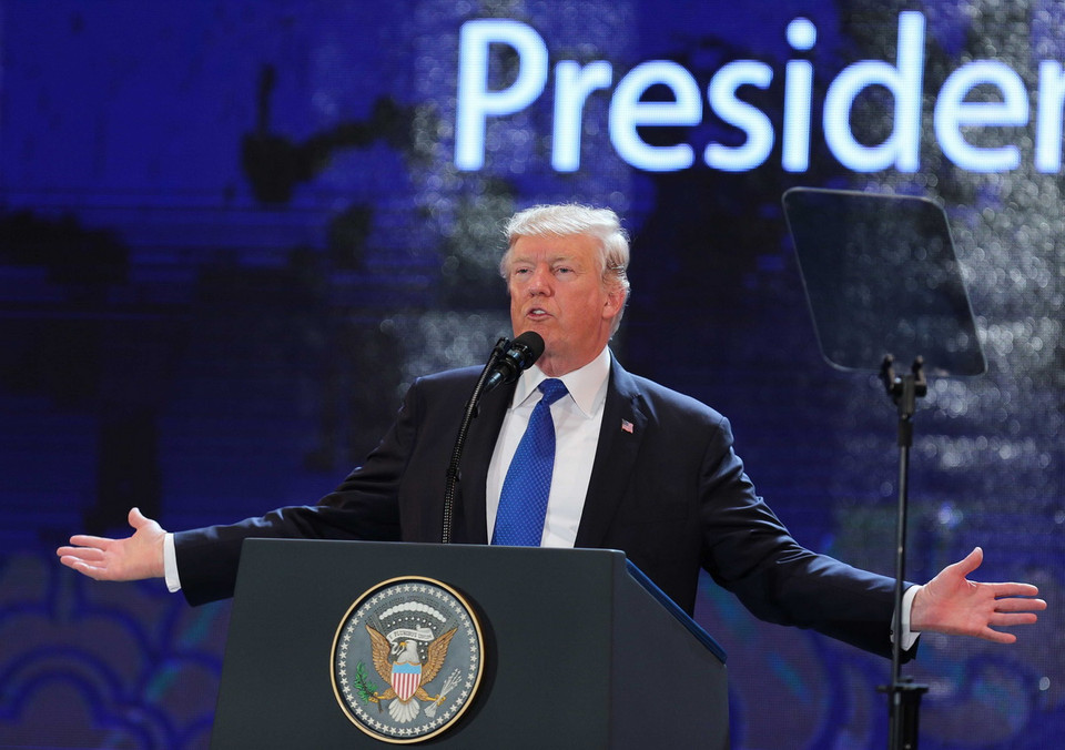 Tổng thống Hoa Kỳ Donald Trump phát biểu tại Hội nghị Thượng đỉnh Doanh nghiệp APEC 2017 (CEO Summit 2017). (Nguồn: TTXVN)