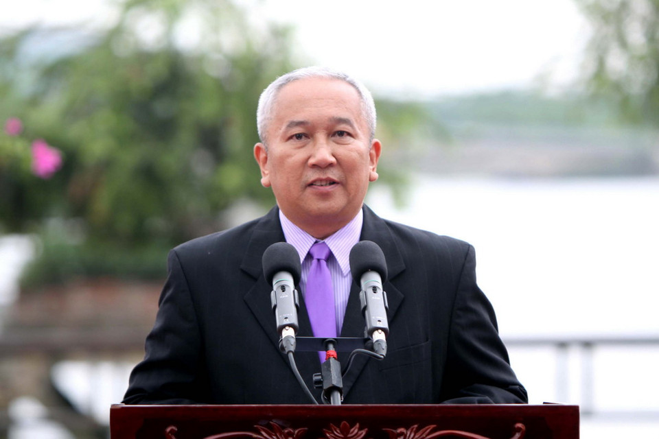 Giám đốc Sở Ngoại vụ Thành phố Hồ Chí Minh Nguyễn Vũ Tú phát biểu tại nghi thức lễ Thượng cờ. (Ảnh: Thanh Vũ/TTXVN)