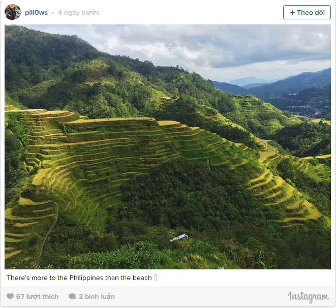 Ruộng bậc thang Banaue, Philippines: Người dân Philippines coi những rộng bậc thang này là kỳ quan thứ 8 của thế giới. Ruộng bậc thang 2.000 năm tuổi này nằm ở độ cao 1.500m so với mực nước biển. (Nguồn: Instagram)