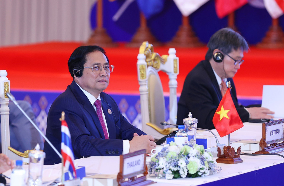 Thủ tướng Phạm Minh Chính dự Hội nghị cấp cao ASEAN-Trung Quốc lần thứ 25, tại thủ đô Phnom Penh (Campuchia) chiều 11/11/2022. (Ảnh: Dương Giang/TTXVN)