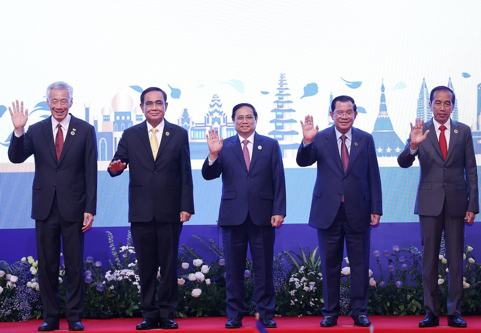 Trưởng đoàn các nước ASEAN tham dự Phiên họp hẹp Hội nghị cấp cao ASEAN lần thứ 41. (Ảnh: Dương Giang/TTXVN)