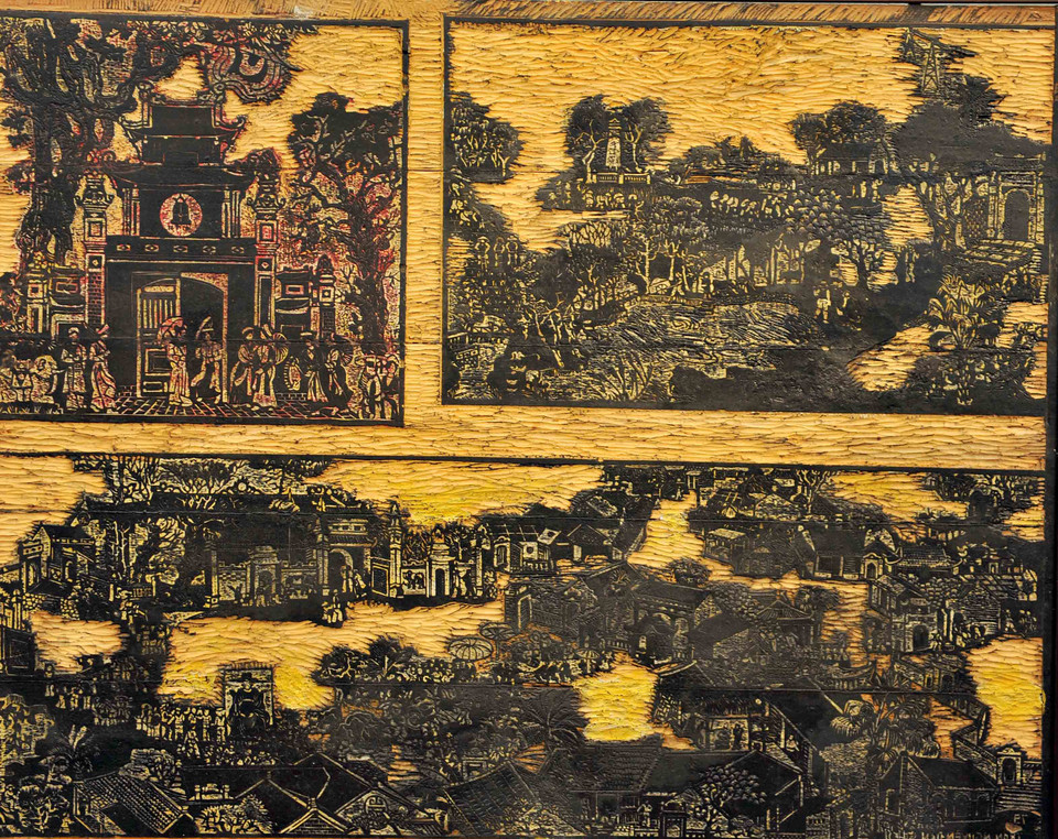 Một số mộc bản ấn tượng trong buổi triển lãm. (Ảnh: Doãn Đức/Vietnam+)