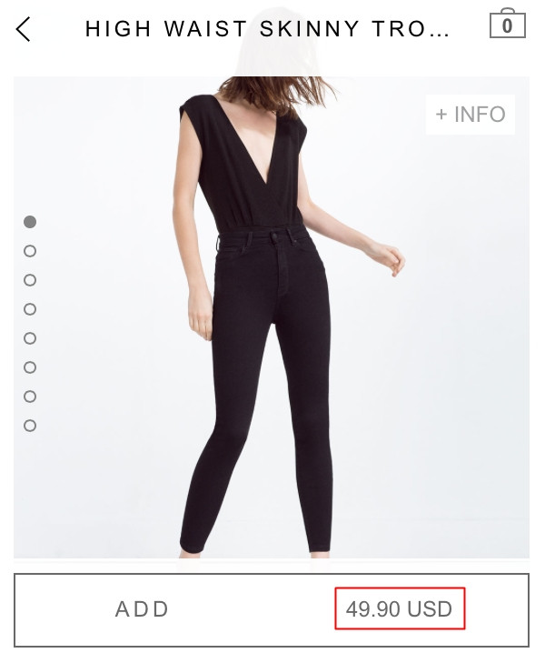 Kết hợp với mẫu áo mang gam màu rạng rỡ là quần jeans của Zara, có giá niêm yết là 49,9USD (khoảng 1,1 triệu đồng).