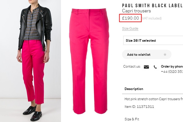 Quần ống lửng màu 'hot pink' của Paul Smith có giá 6,2 triệu đồng.