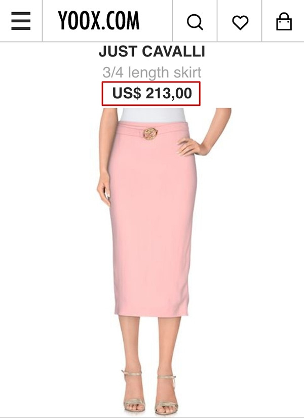 Chân váy bút chì Thanh Hằng diện là thiết kế của thương hiệu Just Cavalli, có giá gần 5 triệu đồng.