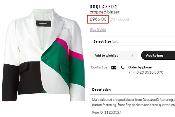 Cận cảnh mẫu áo khoác lửng phối màu độc đáo của Dsquared2 mà Thanh Hằng chọn mặc.