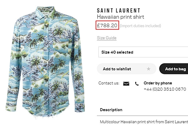 Áo sơmi họa tiết nhiệt đới mà Thanh Hằng mặc vốn là thiết kế dành cho nam của nhà mốt Saint Laurent, có giá 26 triệu đồng.