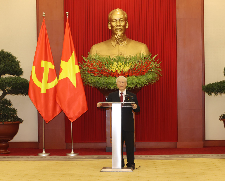 Tổng Bí thư Nguyễn Phú Trọng phát biểu tại buổi lễ. (Ảnh: Trí Dũng/TTXVN)