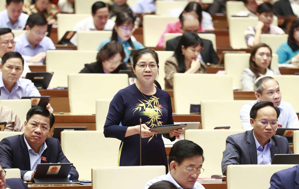 Đại biểu Quốc hội tỉnh Bắc Giang Leo Thị Lịch đặt câu hỏi chất vấn. (Ảnh: Doãn Tấn/TTXVN)