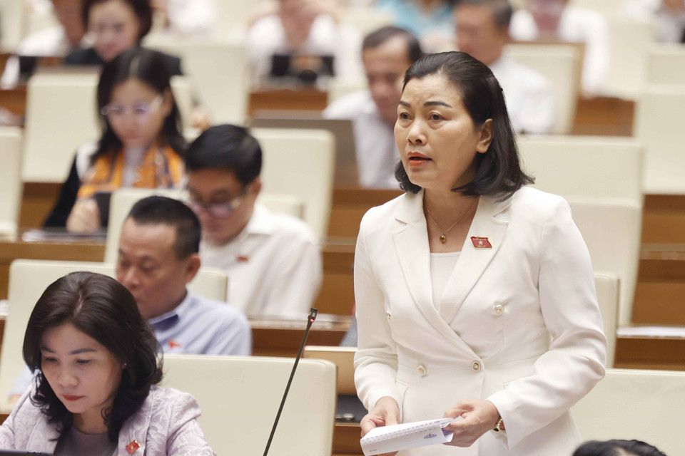 Đại biểu Quốc hội tỉnh Đắk Lắk Nguyễn Thị Xuân đặt câu hỏi chất vấn. (Ảnh: Doãn Tấn/TTXVN)