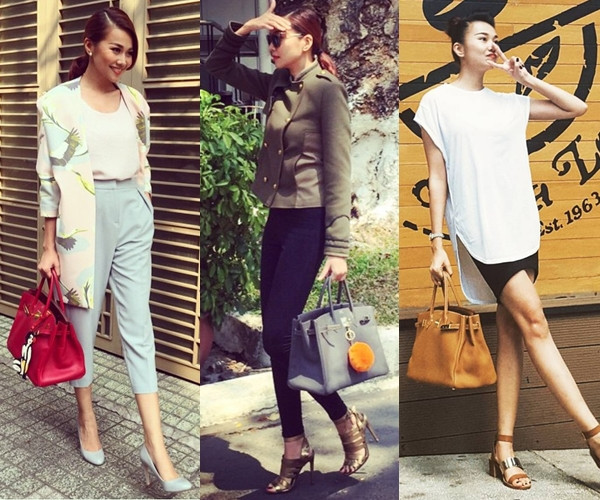 Thanh Hằng còn dành tình cảm đặc biệt cho những mẫu túi kinh điển của thương hiệu Hermès trứ danh. Người đẹp sở hữu nhiều phiên bản màu khác nhau của dòng túi Birkin như camel, đỏ, ghi sáng. 