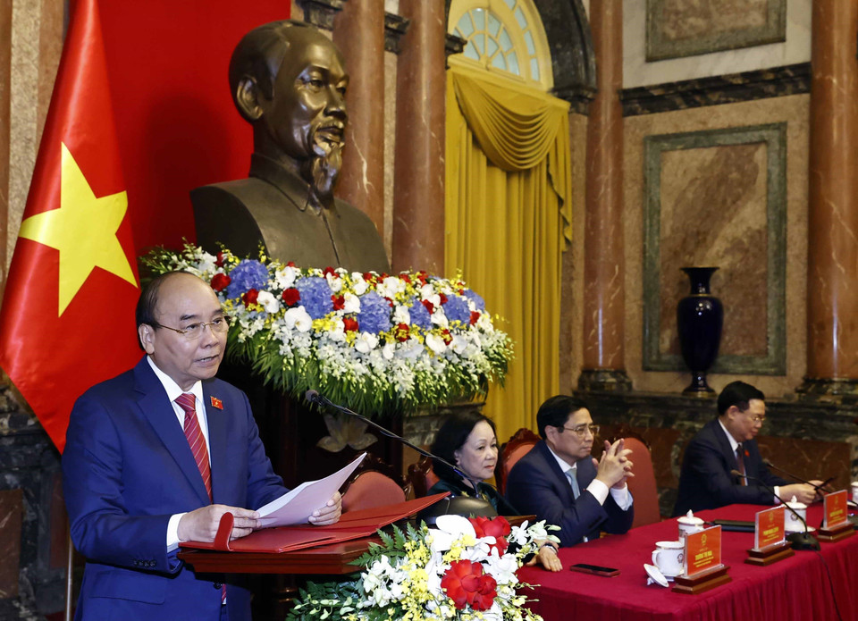 Chủ tịch nước Nguyễn Xuân Phúc phát biểu. (Ảnh: Thống Nhất/TTXVN)