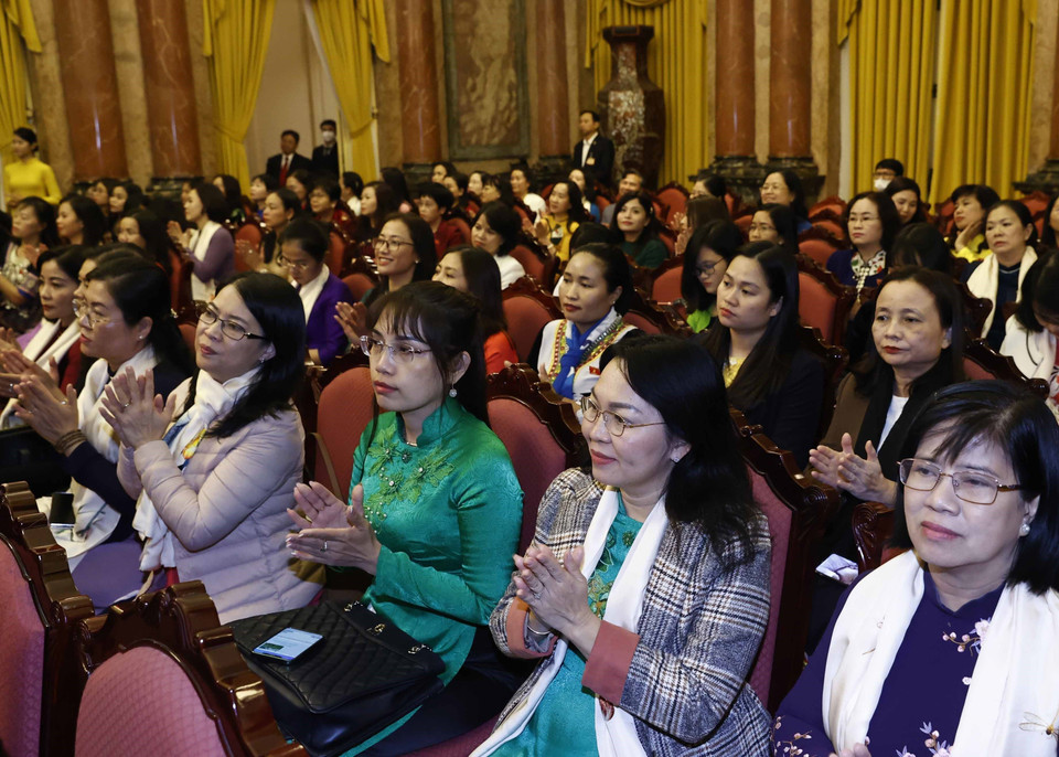Các nữ đại biểu tham dự buổi gặp mặt. (Ảnh: Thống Nhất/TTXVN)