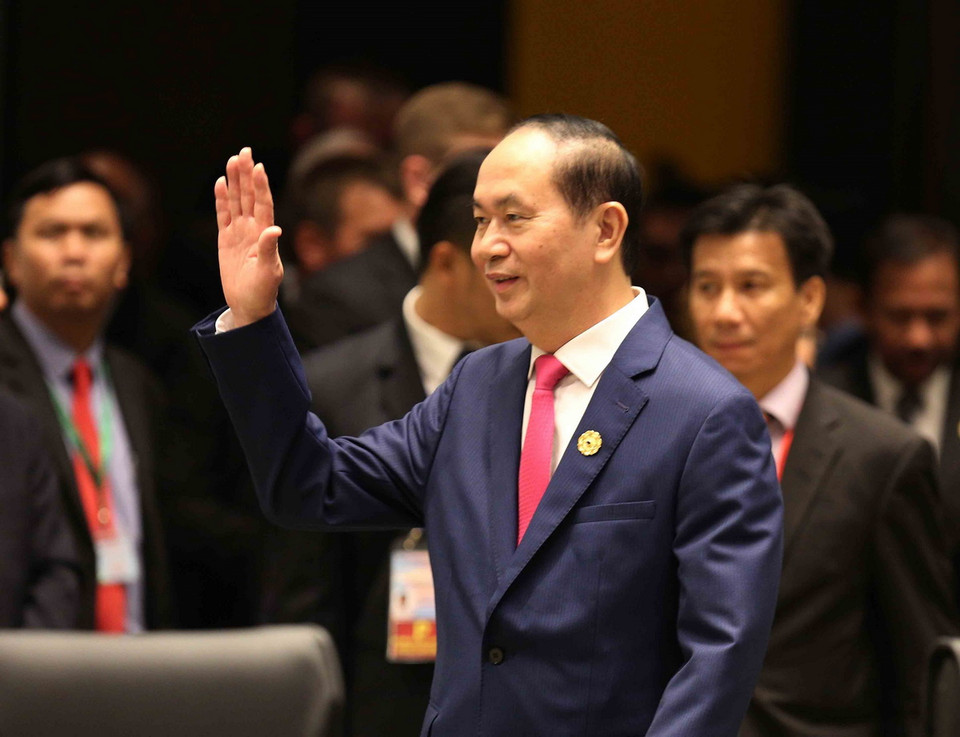 Chủ tịch nước Trần Đại Quang đến dự phiên họp. (Nguồn: TTXVN)