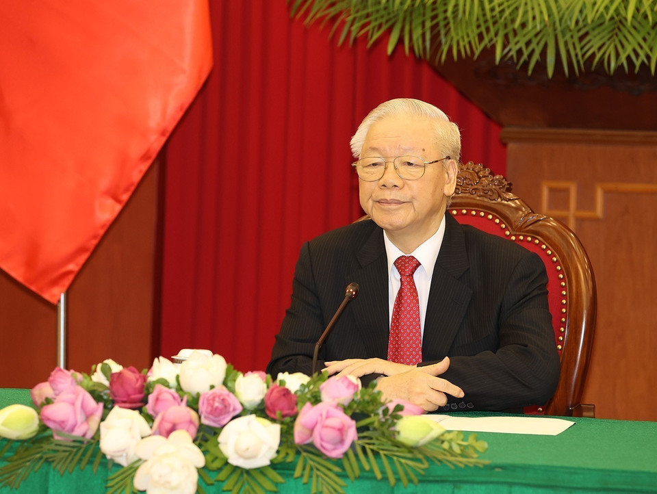 Tổng Bí thư Nguyễn Phú Trọng hội đàm với Tổng thống Hàn Quốc Yoon Suk-yeol. (Ảnh: Trí Dũng/TTXVN)