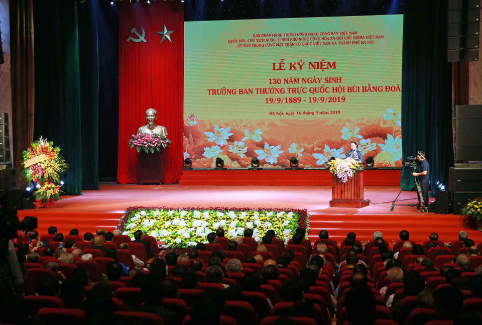 Chủ tịch Quốc hội Nguyễn Thị Kim Ngân phát biểu tại lễ kỷ niệm. (Ảnh: Doãn Tấn/TTXVN)