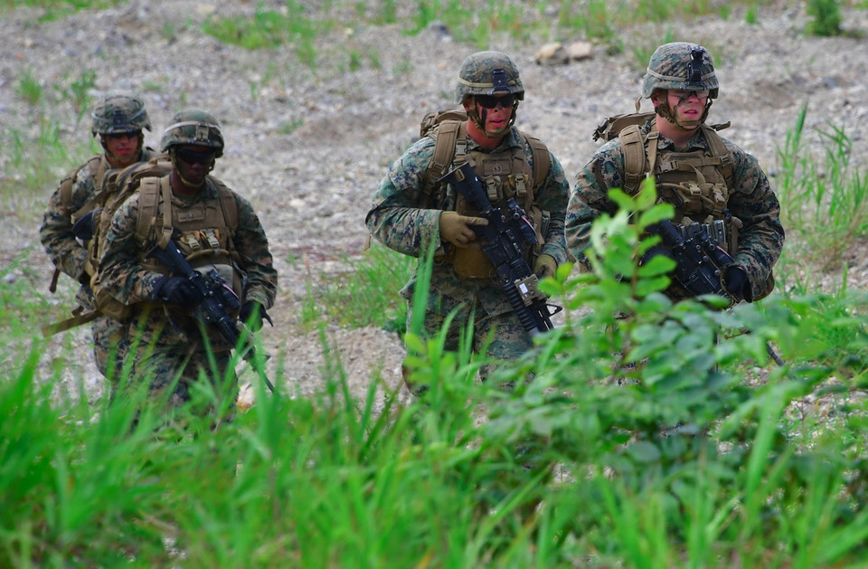  Binh sỹ Mỹ tham gia cuộc tập trận chung ở Pohang ngày 6/7. (Nguồn: AFP/TTXVN) 