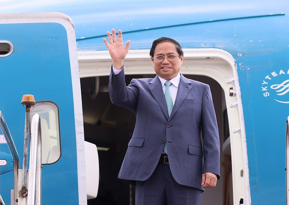 Chiều 24/9/2023 (giờ địa phương), Thủ tướng Phạm Minh Chính cùng Đoàn Đại biểu Cấp cao Việt Nam đến Thủ đô Brasilia, bắt đầu các hoạt động thăm chính thức Cộng hòa Liên bang Brazil theo lời mời của Tổng thống Lula da Silva. (Ảnh: Dương Giang/TTXVN)