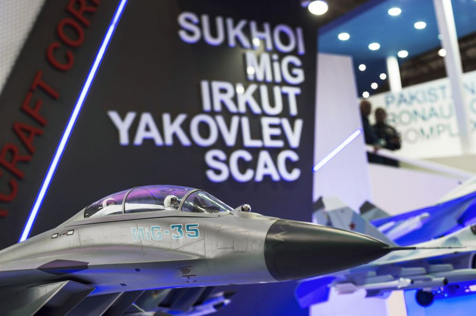 Mô hình máy bay chiến đấu MiG-35 tại buổi triển lãm. (Nguồn: Sputniknews)