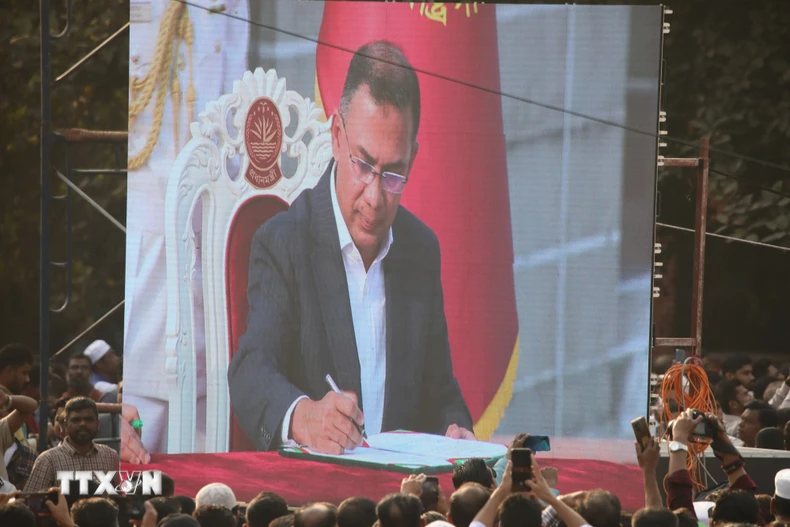 Ông Tarique Rahman tại lễ tuyên thệ nhậm chức Thủ tướng Bangladesh ở Dhaka, ngày 17/2/2026. (Nguồn: THX/TTXVN)