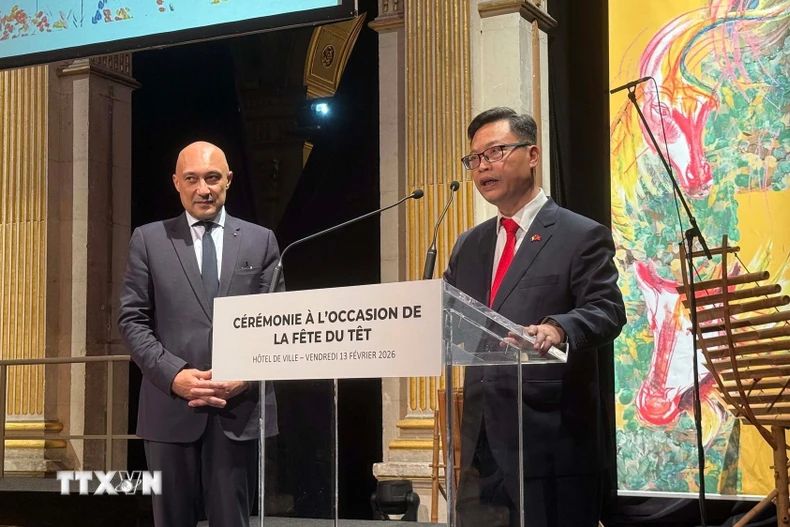 Đại sứ đặc mệnh toàn quyền Việt Nam tại Pháp Trịnh Đức Hải phát biểu. (Ảnh: Hữu Chiến/TTXVN)