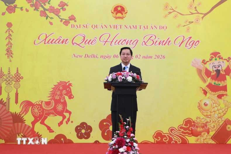 Đại sứ Nguyễn Thanh Hải phát biểu tại buổi lễ. Ảnh: Ngọc Thúy - P/v TTXVN tại Ấn Độ