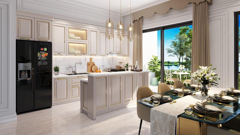 Hình ảnh phối cảnh phòng bếp và phòng ăn của gia đình. (Ảnh: CTV)