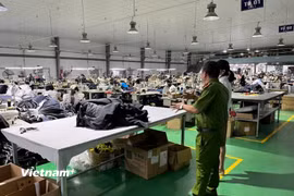 Lực lượng Công an tỉnh Phú Thọ tuyên truyền, phổ biến, giáo dục pháp luật giúp công nhân lao động. (Ảnh: Nguyễn Thảo/Vietnam+)