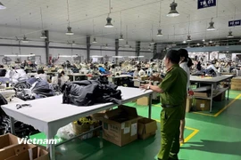 Lực lượng Công an tỉnh Phú Thọ tuyên truyền, phổ biến, giáo dục pháp luật giúp công nhân lao động. (Ảnh: Nguyễn Thảo/Vietnam+)