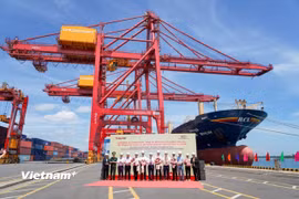 Cảng quốc tế Chu Lai đón tàu Chana Bhum (quốc tịch Singapore) khởi đầu cho tuyến hàng hải cố định Chu Lai-Ấn Độ. (Nguồn: Vietnam+)