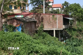 Công trình xây dựng trái phép trên hành lang đường giao thông thuộc thôn An Châu 1, xã Hoàng Hanh, thành phố Hưng Yên. (Ảnh Mạnh Khánh/TTXVN)