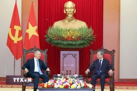 Tổng Bí thư Tô Lâm tiếp Trợ lý Tổng thống, Chủ tịch Hội đồng Biển Liên bang Nga Nicolai Patrushev. (Ảnh: Thống Nhất/TTXVN)