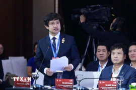 Đại diện các doanh nghiệp phát biểu tại Phiên đối thoại cấp cao Diễn đàn Kinh tế tư nhân Việt Nam (VPSF) 2025. (Ảnh: Dương Giang/TTXVN)