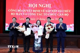 Lãnh đạo tỉnh Lạng Sơn trao Quyết định cho Bí thư và các Phó Bí thư Đảng bộ các cơ quan Đảng tỉnh. (Ảnh: Văn Đạt/TTXVN)