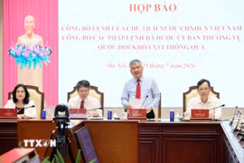 Phó Chủ nhiệm Văn phòng Chủ tịch nước Cấn Đình Tài chủ trì buổi họp báo. (Ảnh: An Đăng/TTXVN)