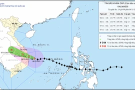 Hướng di chuyển của bão. (Nguồn: Trung tâm Dự báo Khí tượng Thủy văn Quốc gia)