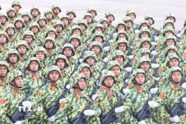 Khối chiến sỹ Phòng hóa. (Ảnh: Thống Nhất/TTXVN)