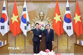 Chủ tịch Quốc hội Trần Thanh Mẫn hội kiến Tổng thống Hàn Quốc Lee Jae Myung. (Ảnh: Doãn Tấn/TTXVN)