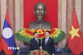 Chủ tịch nước Lương Cường hội đàm với Tổng Bí thư, Chủ tịch nước Lào Thongloun Sisoulith thăm cấp Nhà nước tới Việt Nam. (Ảnh: Lâm Khánh/TTXVN)