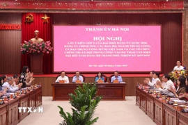 Hội nghị lấy ý kiến góp ý vào dự thảo Văn kiện Đại hội lần thứ XVIII Đảng bộ thành phố Hà Nội, nhiệm kỳ 2025-2030. (Ảnh: Văn Điệp/TTXVN)