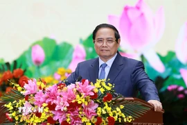 Thủ tướng Phạm Minh Chính, Bí thư Đảng ủy Chính phủ phát biểu chỉ đạo tại Đại hội. (Ảnh: Dương Giang/TTXVN)