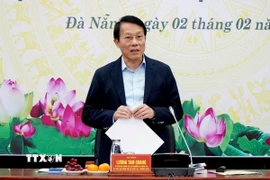 Đại tướng Lương Tam Quang, Ủy viên Bộ Chính trị, Bộ trưởng Bộ Công an, Trưởng Đoàn giám sát, kiểm tra của Ủy ban Thường vụ Quốc hội và Hội đồng Bầu cử Quốc gia phát biểu tại buổi làm việc với Ủy ban Bầu cử thành phố Đà Nẵng. (Ảnh: Quốc Dũng/TTXVN)